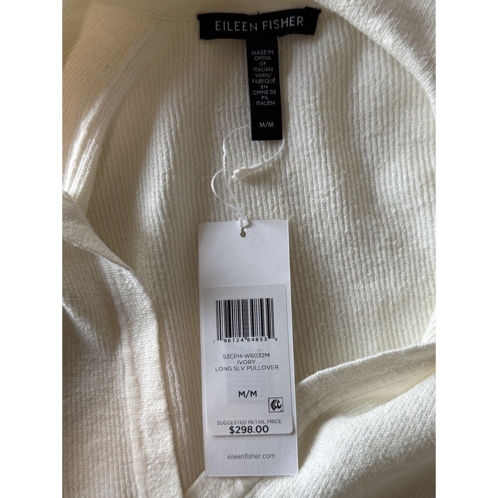 Eileen Fisher Linen Crepe Stretch Top Boxy Ivory Cream Classic Collar Texture M - Picture 11 of 16